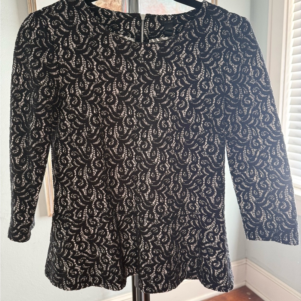 J. Crew Black and White Lace Top